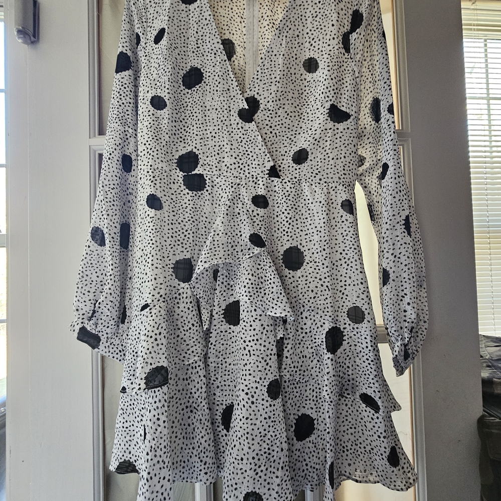 Stylish Black and White Polka Dot Long Sleeve Dress